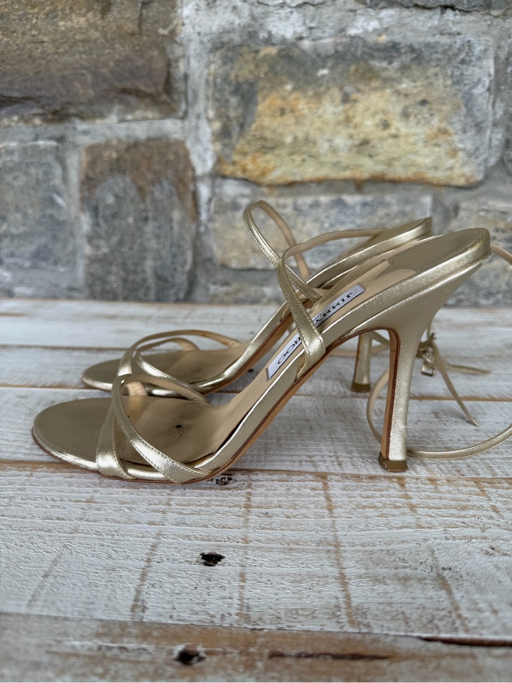 Jimmy Choo Metallic Gold Strappy Stiletto Sandals - Picture 2 of 6